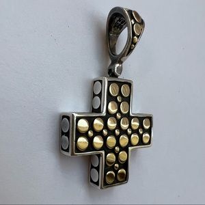 John Hardy 18k Gold & Sterling Sliver Dot Cross Pendant - Authentic